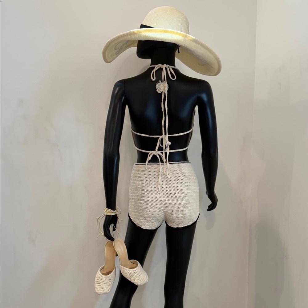 Magda Butrym Signature Crochet Set Ivory Top Shorts EU 36 New $2000+ Retail